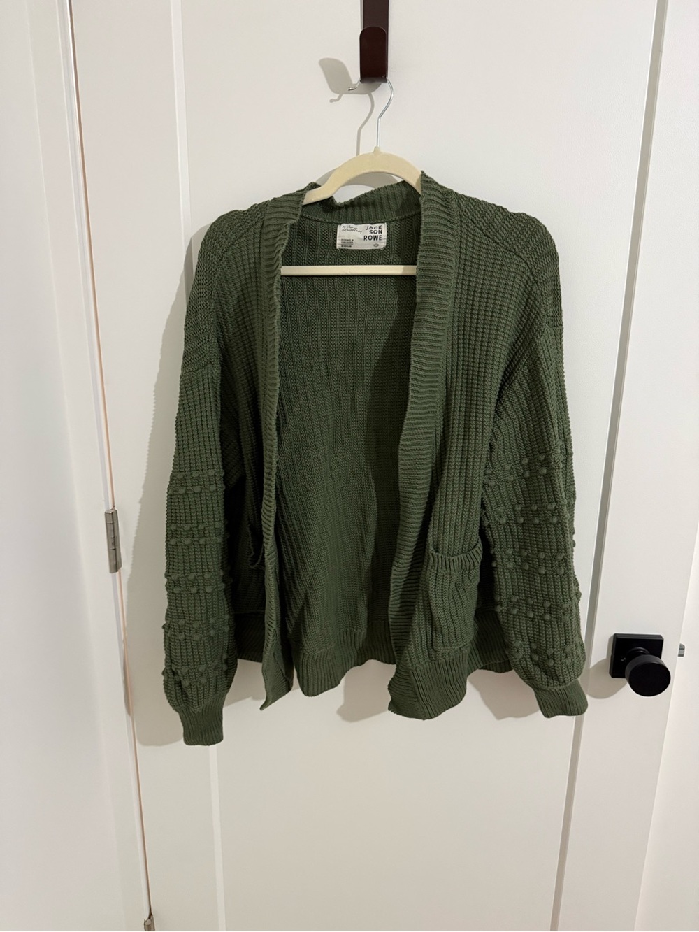 Jackson Rowe Olive Green Open-Front Knit Cardigan